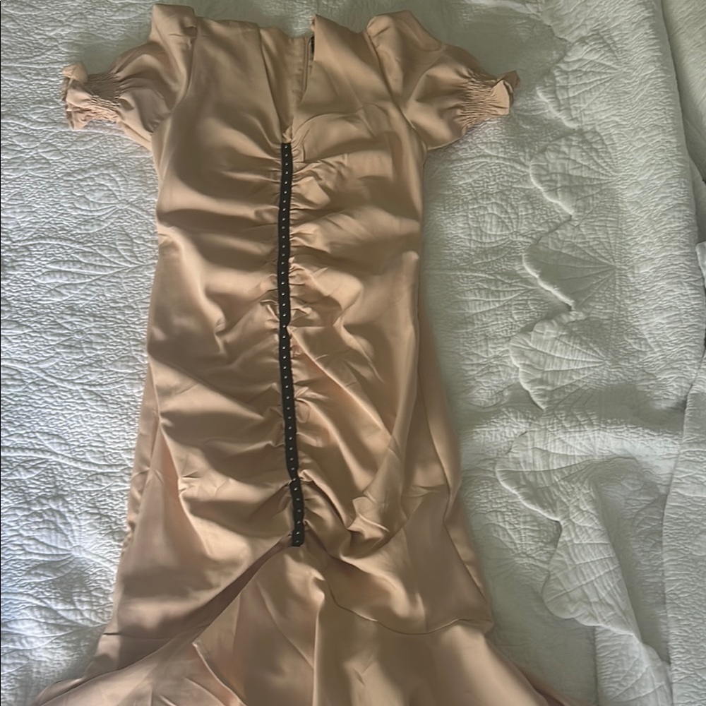 Beulah Peach Ruched Bodycon Dress